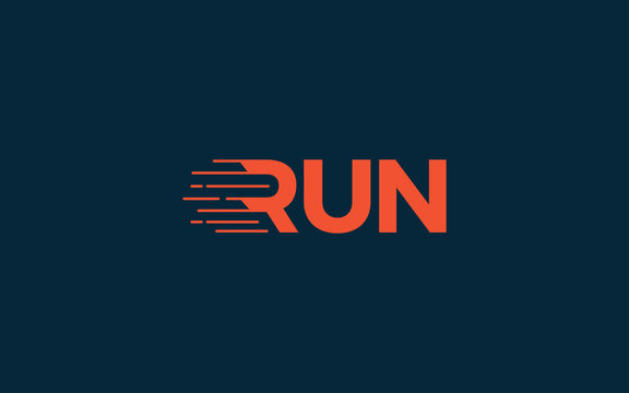 Word mark logo icon formed run fast symbol in letter r with orange color