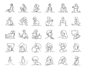 people different acitvities icons continuous line style