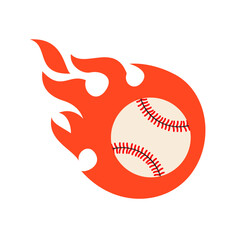 Fire ball, baseball in fire, cartoon flat style isolated vector illustration. Design for stickers, logo, web and mobile app.