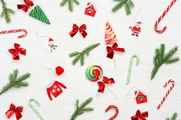 Colorful Christmas swirl candy, traditional New Year candy canes, xmas sweet food