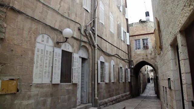 Empty street in the Jewish Quarter in Jerusalem old city.