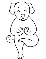 Yoga pets. A cute and funny puppy stands in an asana. Dog yoga. Outline. Vector illustration. Pet and sports