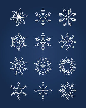 winter snowflakes icon set, line style