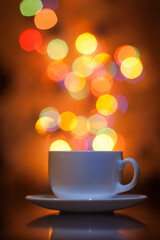 Cup of tea in the background bokeh in the form of steam
