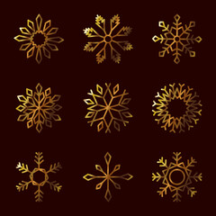 Fototapeta na wymiar icon set of winter snowflakes, gradient style