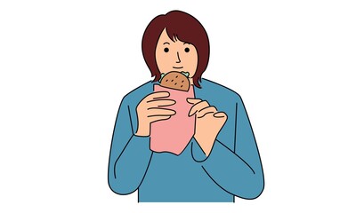 Woman is eating a cheeseburger. Fastfood concept