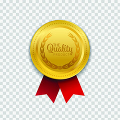 Realistic 3d Champion Gold medal with ribbon vector illustration