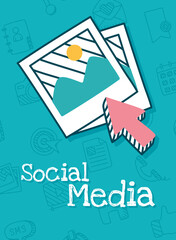 social media design pictures and arrow, half line half color style