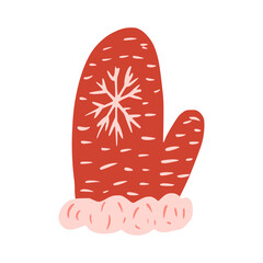 Retro christmas mitten isolated on white background. Wear from wool sketch hand drawn in style doodle.