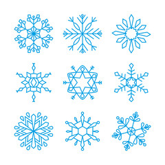 abstract snowflake and snowflakes icon set, line style