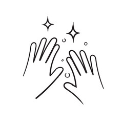 hand drawn clean shiny hands icon, care and hygiene for hand, sanitizer symbol isolated.