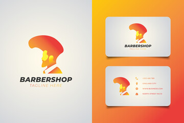 Bearded man logo with unique hairstyle for barber shop logo. Man in orange gradient concept for logo or business identity