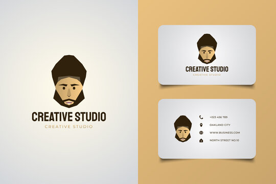Man Logo or Icon with Afro Hair. Man logo with beard, mustache, and afro hair for your business