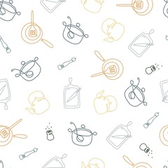 Home Cooking Vector Graphic Outline Seamless Pattern