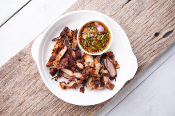 Grilled Pork with Spicy Dip , Thailand Street Food