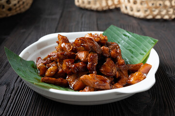 Sweet Pork Condiment (Thai name is muu waan) Thai streaky pork menu with coconut or palm sugar and...
