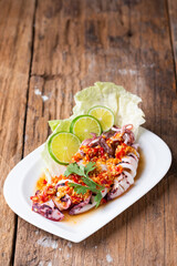 Steam Squid with Spicy Chili and Lemon Sauce - Pla Muk Nung Manow