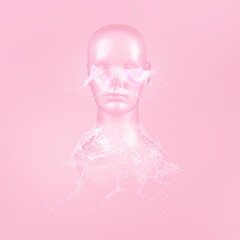 Mannequin head water elemental on a pink background