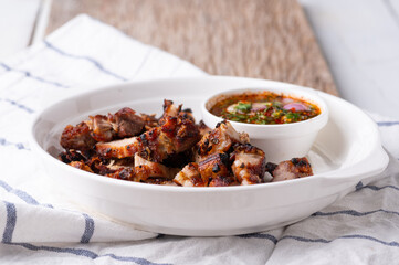 Grilled Pork with Spicy Dip , Thailand Street Food