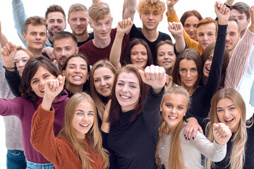 large group of friends with a smile looking at the camera