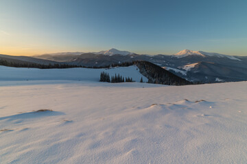Snowy winter in the Ukrainian Carpathians and picturesque mountain houses