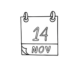 calendar hand drawn in doodle style. November 14. World Diabetes Day, date. icon, sticker, element, design. planning, business holiday