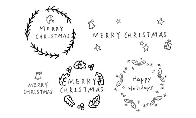 手描きのクリスマスフレーム、クリスマスリース