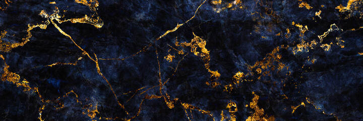 Blauer Marmor-Texturhintergrund mit goldenen Adern, italienische Marmorplatte mit hoher Auflösung, Nahaufnahme-Oberflächen-Grunge-Stein-Textur, polierter Naturgranit-Marbel für keramische digitale Wandfliesen.