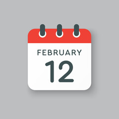 Icon day date 12 February, template calendar page