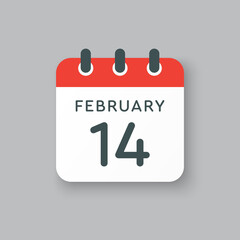 Icon day date 14 February, template calendar page
