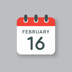 Icon day date 16 February, template calendar page