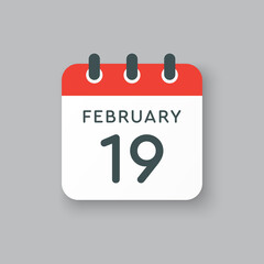 Icon day date 19 February, template calendar page