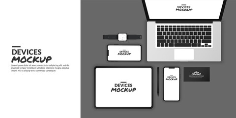 Conceptual devices mockup with blank screen for app development and UX/UI design