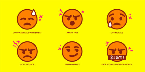 Set of six cute pouting emoticons