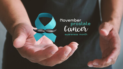 November prostate cancer awareness month blue ribbon. men cancer prevention