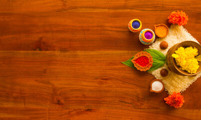 Rangoli Colors and Pooja Elements for Diwali