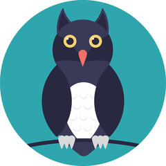 
An owl sitting on tree branch 
