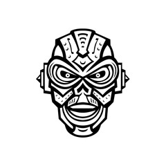 Angry Iron Skull Robot or Android Viewed from Front Mascot  Retro Black and White Style