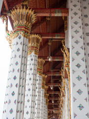 Inside the hallway of Wat Arun, showing the work of the Thai architecture Council. Location: Bangkok, Thailand