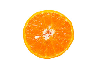 Orange displays details of orange slices and orange seeds on a separate white background. isolated