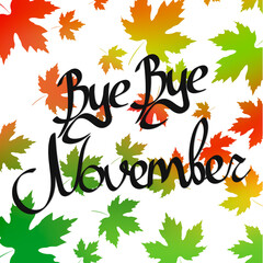 Fototapeta premium Bye November, isolated calligraphy phrase, words design template, vector illustration
