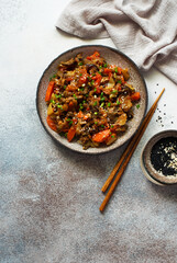 Eggplants, carrots, onions stew in Korean style