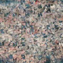 Chic formal grungy geometric shapes texture seamless pattern. High quality illustration. Strange abstract geo design in a trendy posh exotic style. Grainy fabric texture overlay.