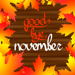 Good bye November, isolated calligraphy phrase, words design template, vector illustration