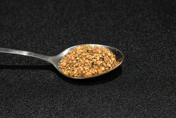 Coriander powder in steel spoon