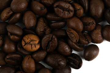 Fresh Coffee Beans from Above Close Up on a White Background