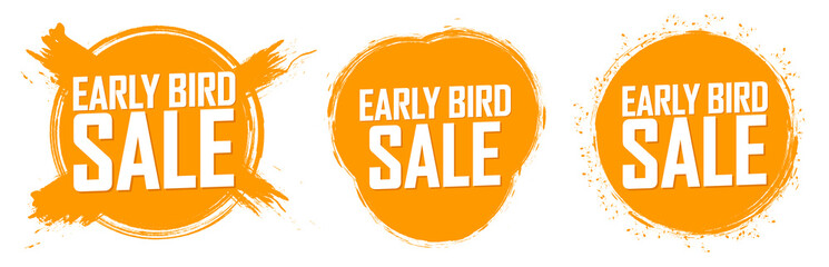 Set Early Bird Sale banners, discount tags design template, grunge brush,  vector illustration