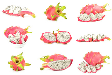 Collection of pitahaya on a isolated white background
