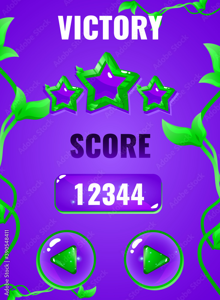 Poster portrait nature game ui victory winning interface for gui asset elements vector illustration