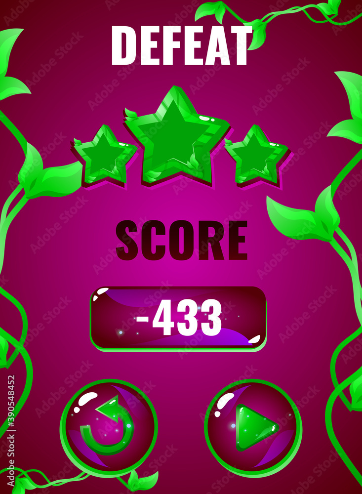 Poster Portrait nature game ui defeat screen interface for gui asset elements vector illustration
